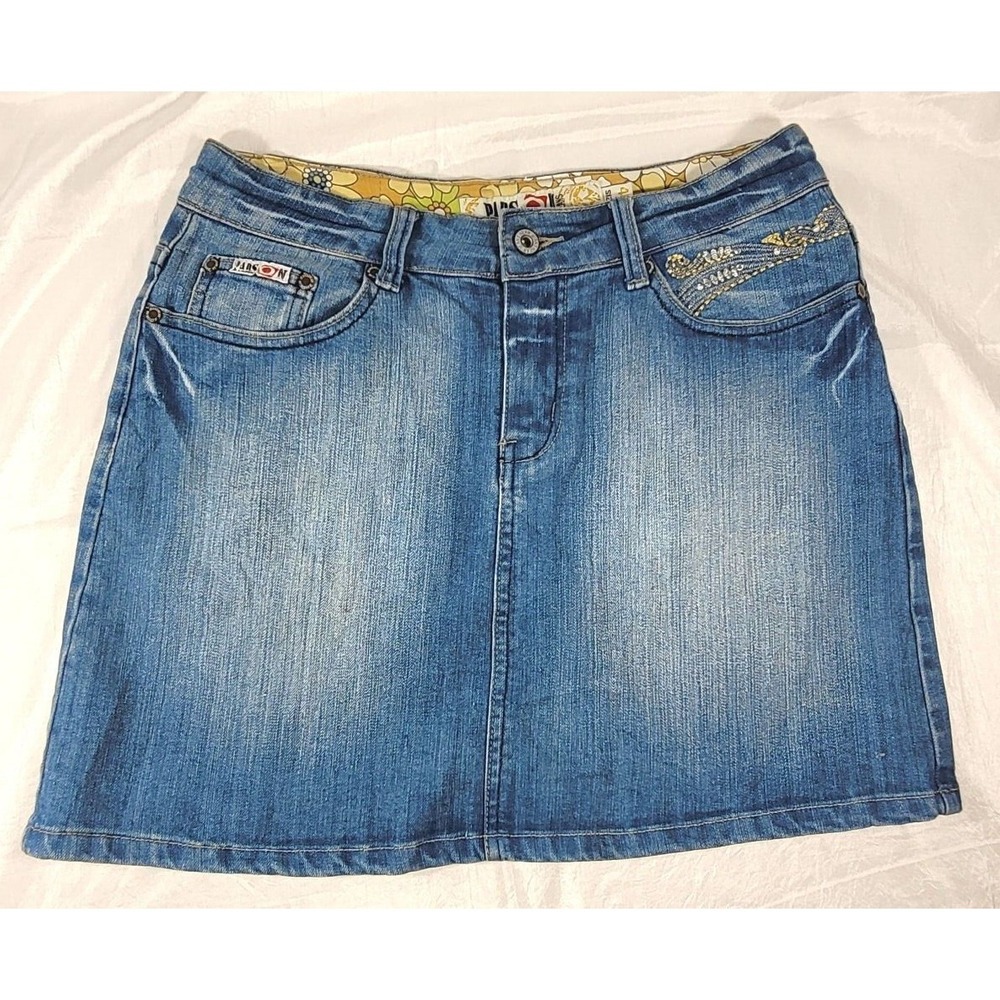Vintage Padson‎ Distressed Denim Jean Mini Skirt - Blue - Sz 40 (30" Waist)
